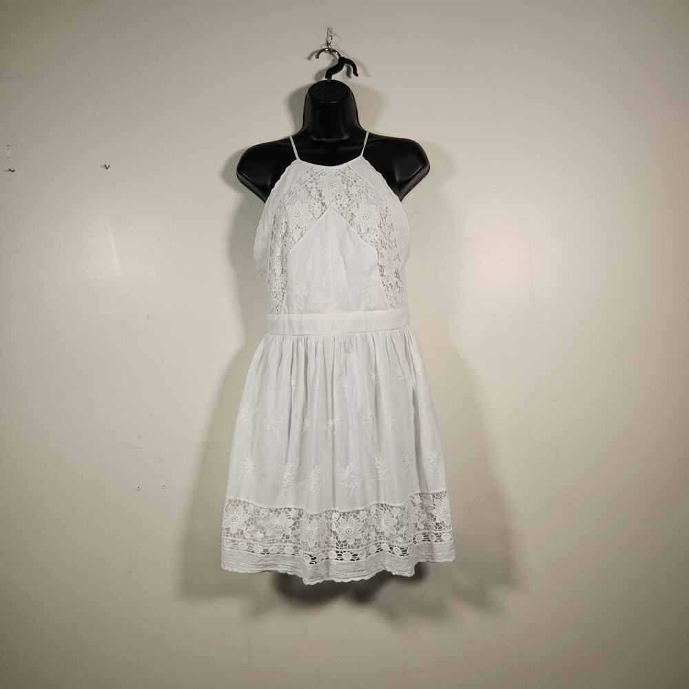 ALTAR'D STATE Mini Dress Women M White Halter Feminine Cottagecore Floral Eyelet